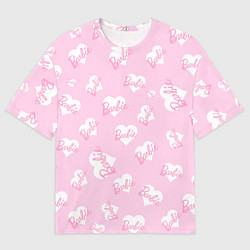 Футболка оверсайз мужская Барби: белые сердца на розовом паттерн, цвет: 3D-принт