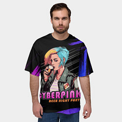Футболка оверсайз мужская Кибер девушка пьет пиво, цвет: 3D-принт — фото 2