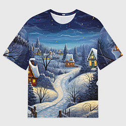 Мужская футболка оверсайз Деревня новогодняя