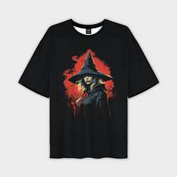 Мужская футболка оверсайз Ведьма в шляпе кровавый фон