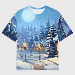 Мужская футболка оверсайз Новогодний зимний городок