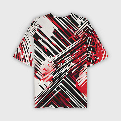 Мужская футболка оверсайз Киберпанк линии белые и красные / 3D-принт – фото 2
