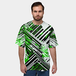 Футболка оверсайз мужская Киберпанк линии белые и зелёные, цвет: 3D-принт — фото 2