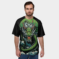 Футболка оверсайз мужская Зеленый дракон символ 2024, цвет: 3D-принт — фото 2