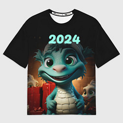 Футболка оверсайз мужская Зеленый дракончик 2024 год, цвет: 3D-принт