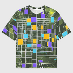 Футболка оверсайз мужская Разноцветные квадраты и белые полосы, цвет: 3D-принт