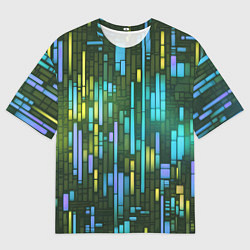 Мужская футболка оверсайз Неоновые полосы синие