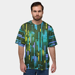 Футболка оверсайз мужская Неоновые полосы синие, цвет: 3D-принт — фото 2