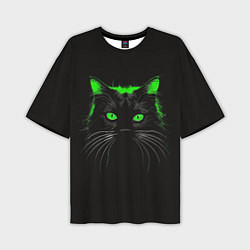 Футболка оверсайз мужская Черный кот в зеленом свечении, цвет: 3D-принт