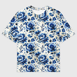 Футболка оверсайз мужская Гжель узор паттерн, цвет: 3D-принт