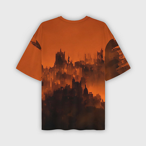 Мужская футболка оверсайз Девушка и оранжевый город / 3D-принт – фото 2