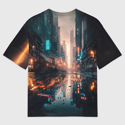 Мужская футболка оверсайз Городской пейзаж после дождя / 3D-принт – фото 2