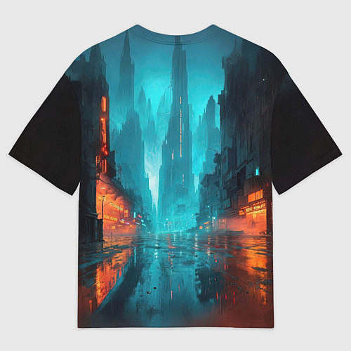 Мужская футболка оверсайз Вечерний городской пейзаж / 3D-принт – фото 2