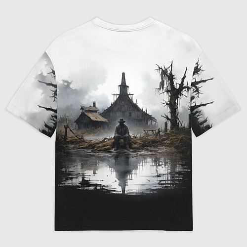 Мужская футболка оверсайз Изба на болоте / 3D-принт – фото 2