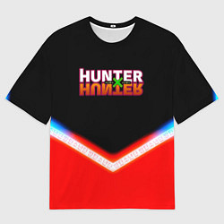Мужская футболка оверсайз Охотник х Охотник неоновые иероглифы