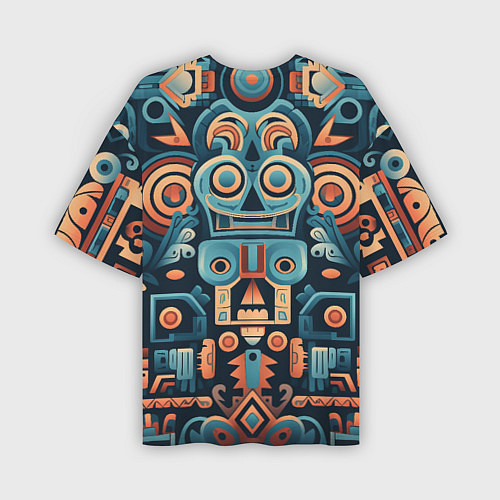 Мужская футболка оверсайз Симметричный абстрактный паттерн в ацтекском стиле / 3D-принт – фото 2