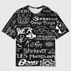 Мужская футболка оверсайз Логотипы рок групп металические