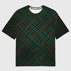 Футболка оверсайз мужская Тёмно-зелёная диагональная клетка в шотландском ст, цвет: 3D-принт