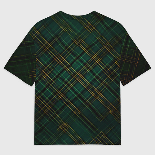 Мужская футболка оверсайз Тёмно-зелёная диагональная клетка в шотландском ст / 3D-принт – фото 2