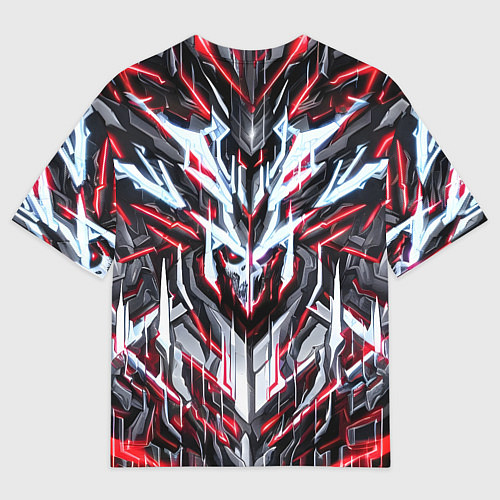 Мужская футболка оверсайз Неоновый красный кибер череп / 3D-принт – фото 2