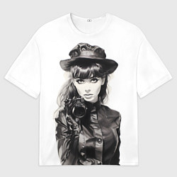 Мужская футболка оверсайз Ретро брюнетка с камерой