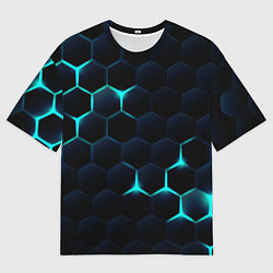 Мужская футболка оверсайз Бирюзовый сквозь чёрные соты