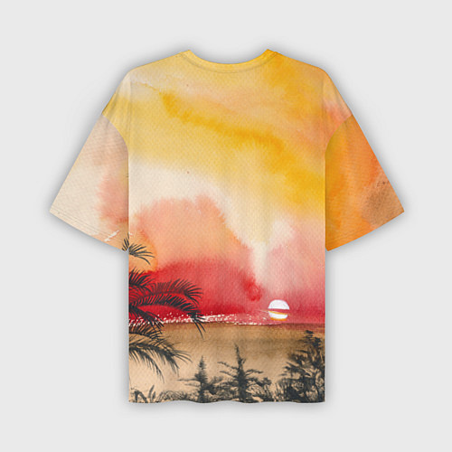 Мужская футболка оверсайз Тропический закат акварель / 3D-принт – фото 2