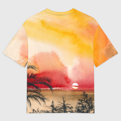 Мужская футболка оверсайз Тропический закат акварель / 3D-принт – фото 2