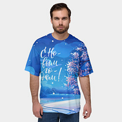 Футболка оверсайз мужская С новым годом новогодняя сакура, цвет: 3D-принт — фото 2