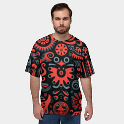 Футболка оверсайз мужская Красно-черный узор в славянском стиле, цвет: 3D-принт — фото 2