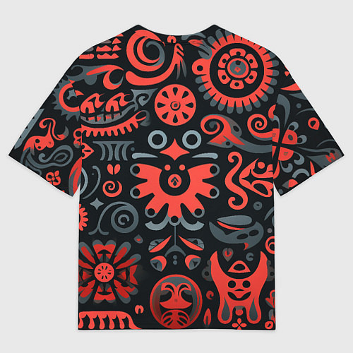 Мужская футболка оверсайз Красно-черный узор в славянском стиле / 3D-принт – фото 2
