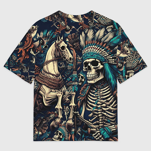 Мужская футболка оверсайз Татуировка скелета индейца и ковбоя в техасе / 3D-принт – фото 2