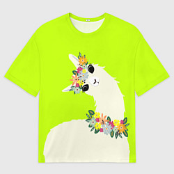 Мужская футболка оверсайз Летняя лама - альпака в венке