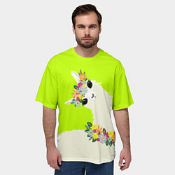 Футболка оверсайз мужская Летняя лама - альпака в венке, цвет: 3D-принт — фото 2