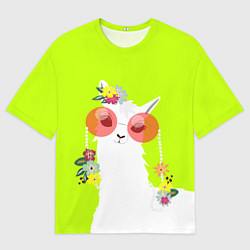 Мужская футболка оверсайз Лама - альпака в розовых очках