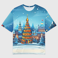 Мужская футболка оверсайз Новогоднее настроение елочка