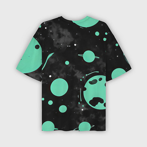 Мужская футболка оверсайз Чёрно-мятный космос от нейросети / 3D-принт – фото 2