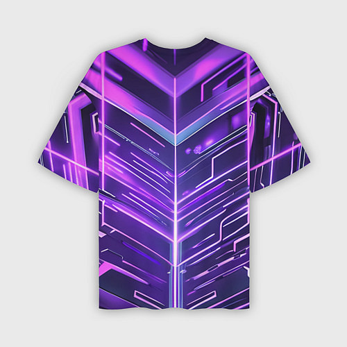 Мужская футболка оверсайз Фиолетовые неон полосы киберпанк / 3D-принт – фото 2
