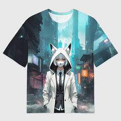 Мужская футболка оверсайз Девушка в плаще с ушками