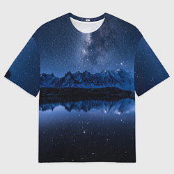 Футболка оверсайз мужская Галактическая зимняя ночь в горах, цвет: 3D-принт