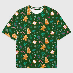 Футболка оверсайз мужская New year pattern with green background, цвет: 3D-принт