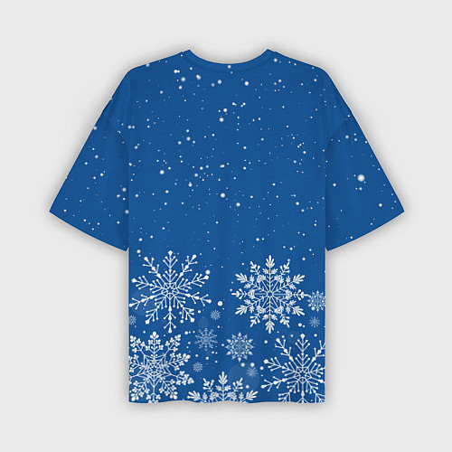 Мужская футболка оверсайз Текстура снежинок на синем фоне / 3D-принт – фото 2
