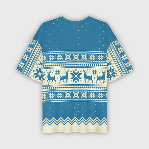 Мужская футболка оверсайз Sweater with deer on a blue background / 3D-принт – фото 2