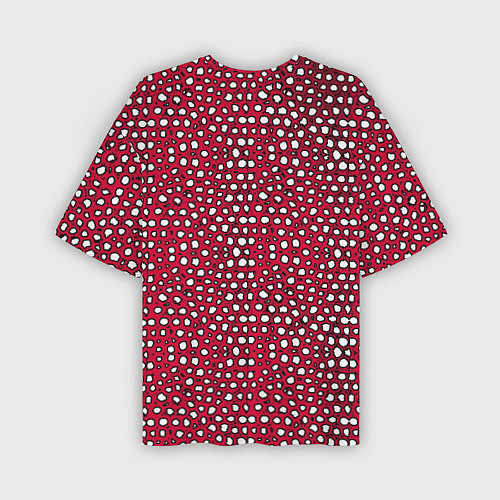 Мужская футболка оверсайз Белые пузырьки на красном фоне / 3D-принт – фото 2