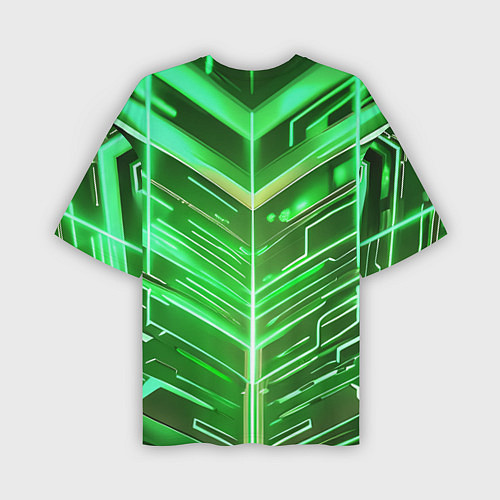 Мужская футболка оверсайз Зелёные неон полосы киберпанк / 3D-принт – фото 2