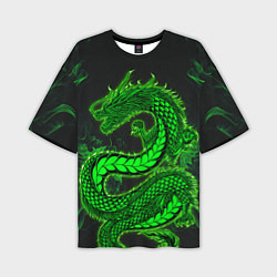Мужская футболка оверсайз Зеленый дракон с эффектом свечения