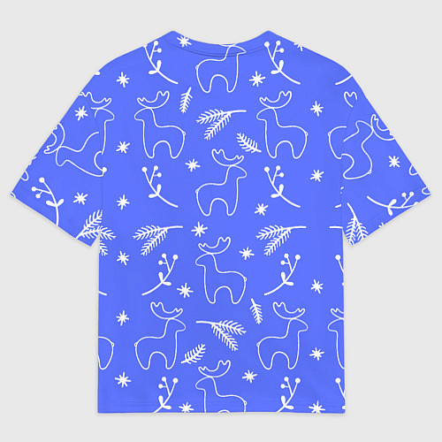 Мужская футболка оверсайз Синий рождественский принт с оленями / 3D-принт – фото 2