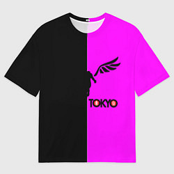 Мужская футболка оверсайз Токийские мстители черно-розовый