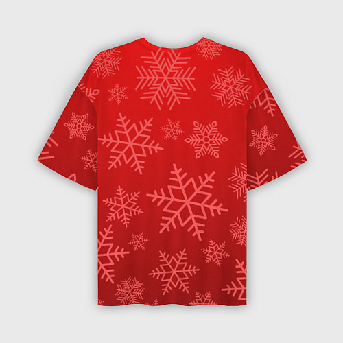 Мужская футболка оверсайз Красные снежинки / 3D-принт – фото 2