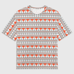 Мужская футболка оверсайз Рыжая лиса- зимний патерн